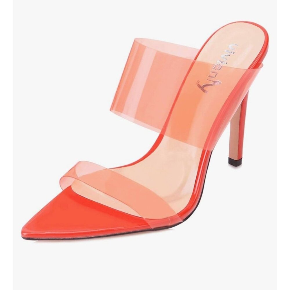 Vivianly Orange Transparent Pointed Toe Heels Sandals Strap Stiletto Heels